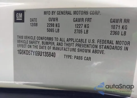 2009 Cadillac Dts 1Sd z USA, uszkodzony, nr VIN 1G6KD57Y69U135840